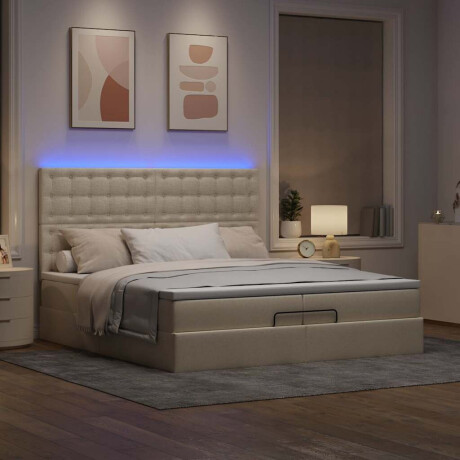 vidaXL Ottoman bed met matrassen en LED's 200x200cm stof crèmekleurig afbeelding3 - 1
