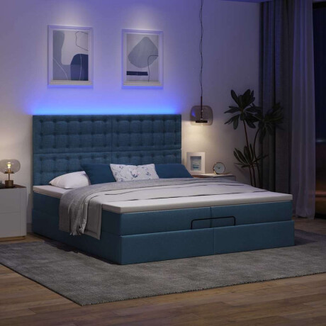 vidaXL Ottoman bed met matrassen en LED's 200x200cm stof blauw afbeelding3 - 1