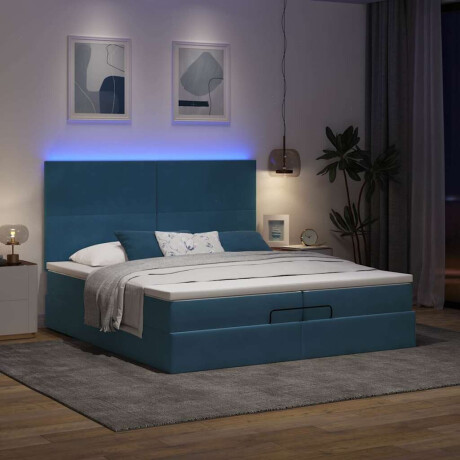 vidaXL Bed poef met matrassen en leds 200x200 cm fluweel donkerblauw afbeelding3 - 1