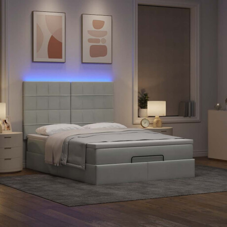 vidaXL Ottoman bed met matrassen en LED's 140x200cm fluweel lichtgrijs afbeelding3 - 1