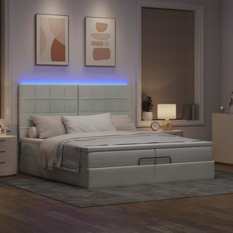 vidaXL Ottoman bed met matrassen en LED's 200x200cm fluweel lichtgrijs afbeelding3 - 1