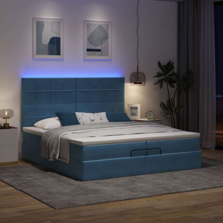 vidaXL Bed poef met matrassen en leds 200x200 cm fluweel donkerblauw afbeelding3 - 1