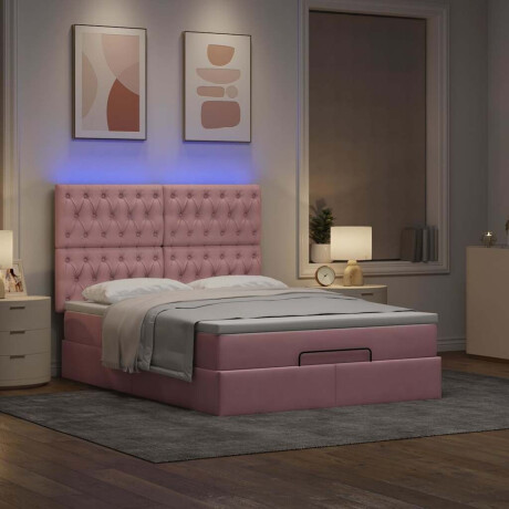 vidaXL Ottoman bed met matrassen en LED's 140x200cm fluweel roze afbeelding3 - 1