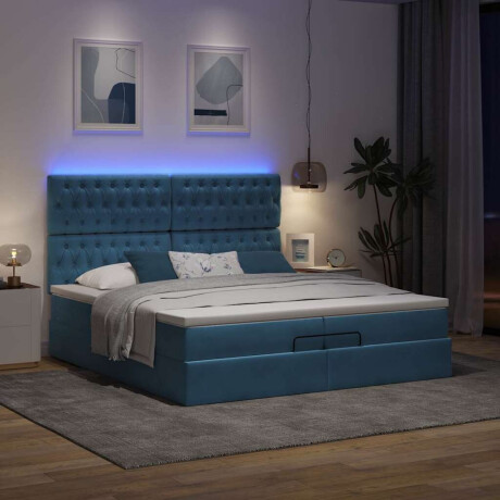 vidaXL Bed poef met matrassen en leds 200x200 cm fluweel donkerblauw afbeelding3 - 1