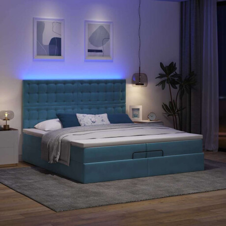vidaXL Bed poef met matrassen en leds 200x200 cm fluweel donkerblauw afbeelding3 - 1