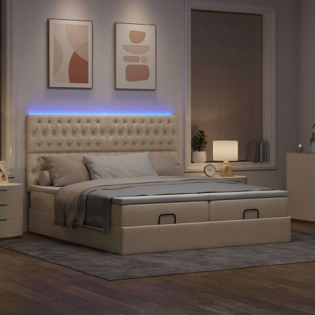 vidaXL Ottoman bed met matrassen en LED's 160x200cm stof crèmekleurig afbeelding3 - 1