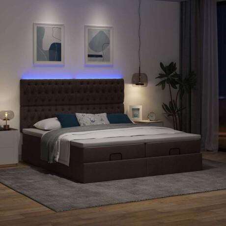 vidaXL Ottoman bed met matrassen en LED's 200x200cm stof donkerbruin afbeelding3 - 1