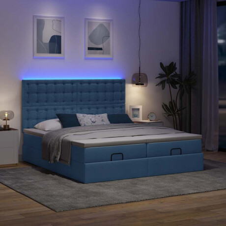 vidaXL Ottoman bed met matrassen en LED's 180x200cm stof blauw afbeelding3 - 1