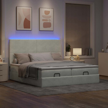 vidaXL Ottoman bed met matrassen en LED's 200x200cm fluweel lichtgrijs afbeelding3 - 1