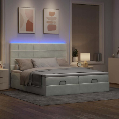 vidaXL Ottoman bed met matrassen en LED's 200x200cm fluweel lichtgrijs afbeelding3 - 1
