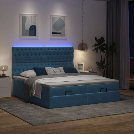 vidaXL Bed poef met matrassen en leds 200x200 cm fluweel donkerblauw afbeelding3 - 1