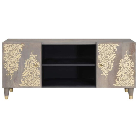 vidaXL TV-kast Grijs en Goud 105 x 33.5 x 46 cm Massief mangohout afbeelding3 - 1