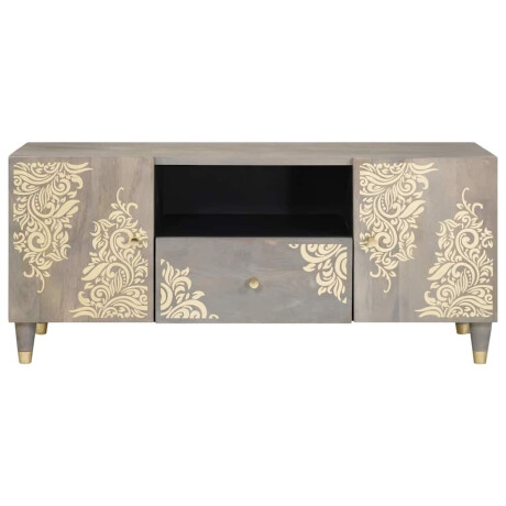vidaXL TV-kast Grijs en Goud 105 x 33.5 x 46 cm Massief mangohout afbeelding3 - 1