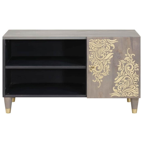 vidaXL TV-kast Grijs en Goud 80 x 31,5 x 46 cm Massief mangohout afbeelding3 - 1