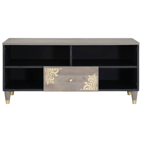 vidaXL TV-kast Grijs en Goud 100 x 33.5 x 46 cm Massief mangohout afbeelding3 - 1