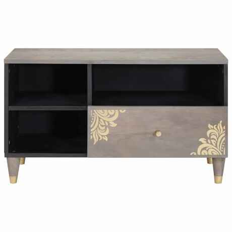 vidaXL TV-kast Grijs en Goud 80 x 33.5 x 46 cm Massief mangohout afbeelding3 - 1