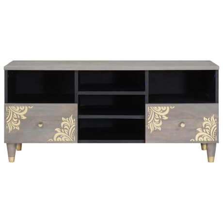vidaXL TV-kast Grijs en Goud 100 x 33.5 x 46 cm Massief mangohout afbeelding3 - 1