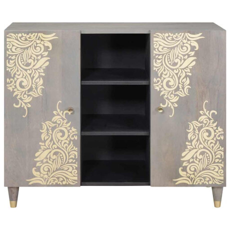 vidaXL Dressoir Grijs en Goud 90 x 33.5 x 75 cm Massief mangohout afbeelding3 - 1