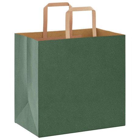 vidaXL Papieren kraftzakken 250 st met hengsels 26x17x25 cm groen afbeelding3 - 1