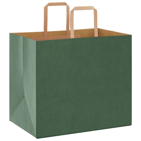 vidaXL Papieren kraftzakken 250 st met hengsels 32x22x28 cm groen afbeelding3 - 1