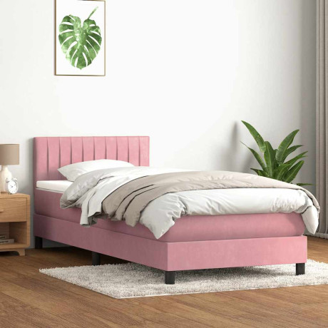 vidaXL Boxspring met matras fluweel roze 90x210 cm afbeelding3 - 1