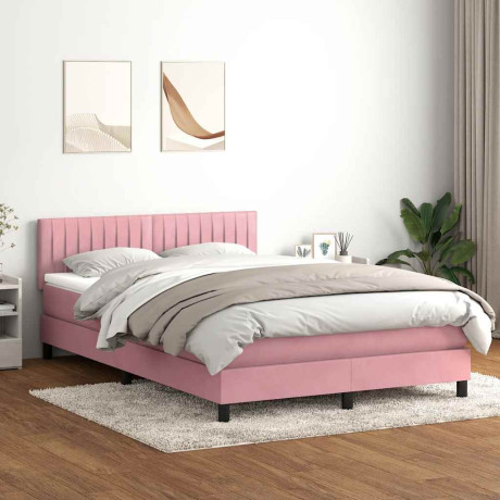 vidaXL Boxspring met matras fluweel roze 160x210 cm afbeelding3 - 1