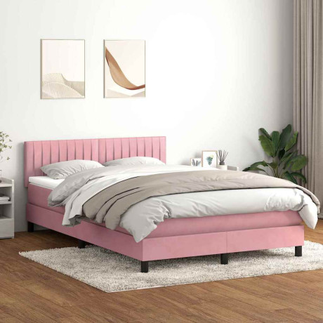 vidaXL Boxspring met matras fluweel roze 160x220 cm afbeelding3 - 1