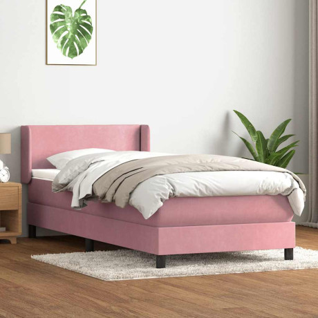 vidaXL Boxspring met matras fluweel roze 90x220 cm afbeelding3 - 1