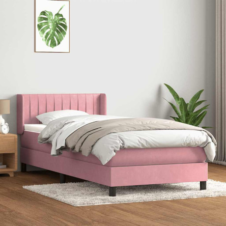 vidaXL Boxspring met matras fluweel roze 90x220 cm afbeelding3 - 1