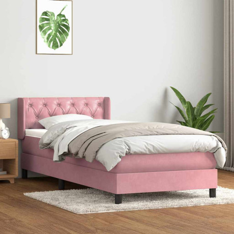 vidaXL Boxspring met matras fluweel roze 80x220 cm afbeelding3 - 1