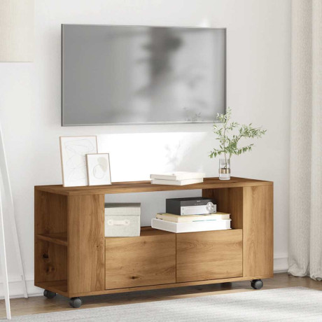 vidaXL Tv-meubel met wielen 102x34,5x43 cm hout artisanaal eiken afbeelding3 - 1
