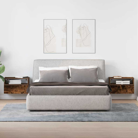 vidaXL Nachtkastjes 2 st wandgemonteerd 45x26x28,5 cm gerookt eiken afbeelding3 - 1