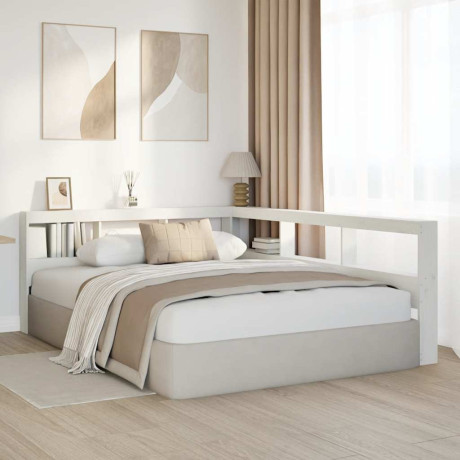 vidaXL Boekenkast Hoofdeinde L-vormig 160 cm massief grenenhout wit afbeelding3 - 1