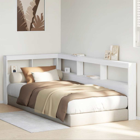 vidaXL Boekenkast Hoofdeinde L-vormig 90 cm massief grenenhout wit afbeelding3 - 1