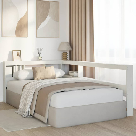 vidaXL Boekenkast Hoofdeinde L-vormig 120 cm massief grenenhout wit afbeelding3 - 1