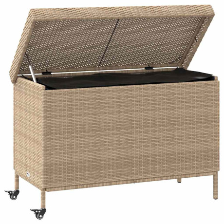 vidaXL Tuinbox met wielen 110x55x73 cm poly rattan gemengd beige afbeelding3 - 1