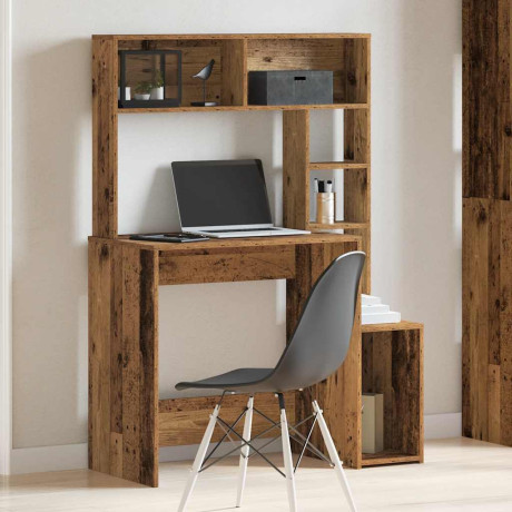 vidaXL Bureau met schappen 100x45x140 cm bewerkt hout oud houtkleurig afbeelding3 - 1