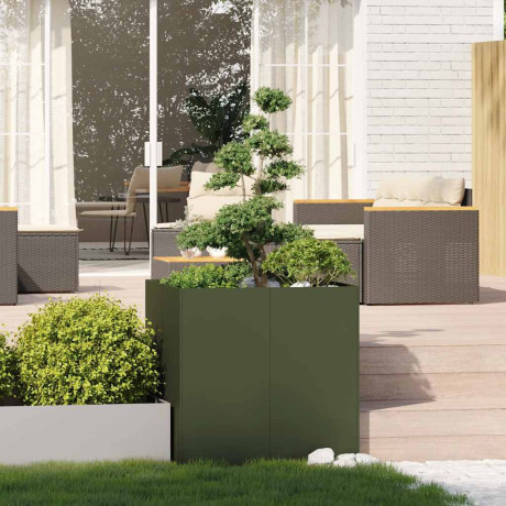 vidaXL Plantenbak 80x80x80 cm staal olijfgroen afbeelding3 - 1