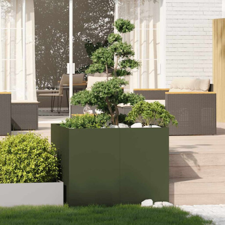 vidaXL Plantenbak 100x100x80 cm staal olijfgroen afbeelding3 - 1