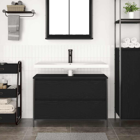 vidaXL Badkamerkast met lades 90x34,5x60 cm zwart eikenkleurig afbeelding3 - 1