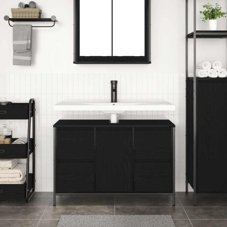 vidaXL Wastafelkast met lades 90x34,5x60 cm zwart eikenkleurig afbeelding3 - 1