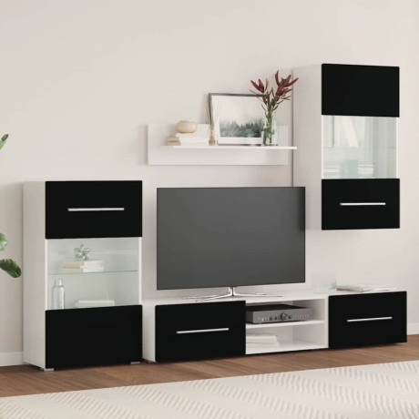 vidaXL 5-delige Tv-meubels met LED-verlichting bewerkt hout matzwart afbeelding3 - 1