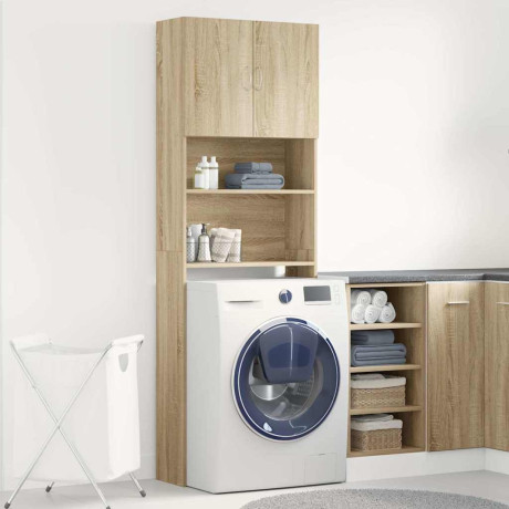 vidaXL Wasmachinekast 64x24x190 cm bewerkt hout en sonoma eikenkleurig afbeelding3 - 1