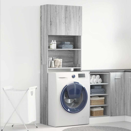 vidaXL Wasmachinekast 64x24x190 cm bewerkt hout grijs sonoma eikenkl afbeelding3 - 1