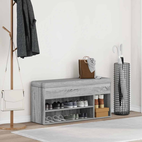 vidaXL Schoenenbank 102x30,5x45cm bewerkt hout grijs sonoma eikenkleur afbeelding3 - 1