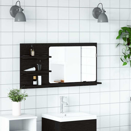 vidaXL Badkamerspiegelkast 90x11x45 cm bewerkt hout zwart eikenkleurig afbeelding3 - 1