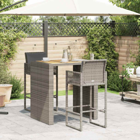 vidaXL 3-delige Tuinbarset met kussens poly rattan acacia grijs afbeelding3 - 1