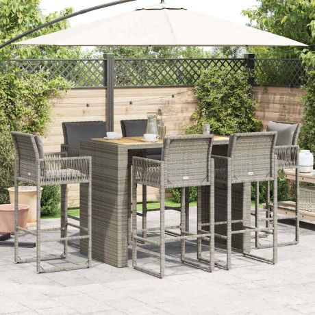 vidaXL 7-delige Tuinbarset met kussens poly rattan acacia grijs afbeelding3 - 1