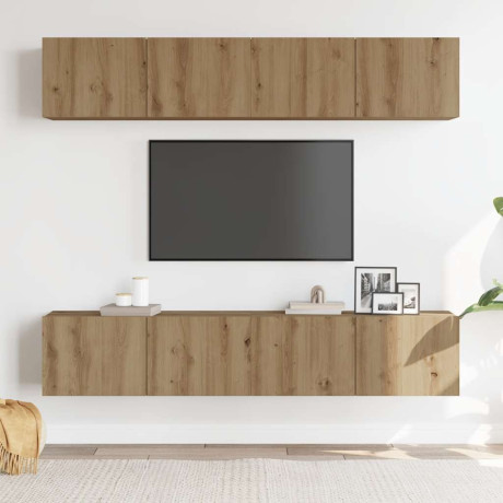 vidaXL Tv-wandkasten 4 st bewerkt hout artisanaal eikenkleurig afbeelding3 - 1