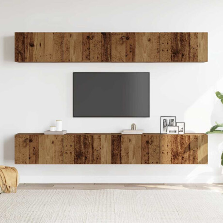 vidaXL 4-delige wand-tv-meubelset van oud hout, 100x30x30 cm afbeelding3 - 1